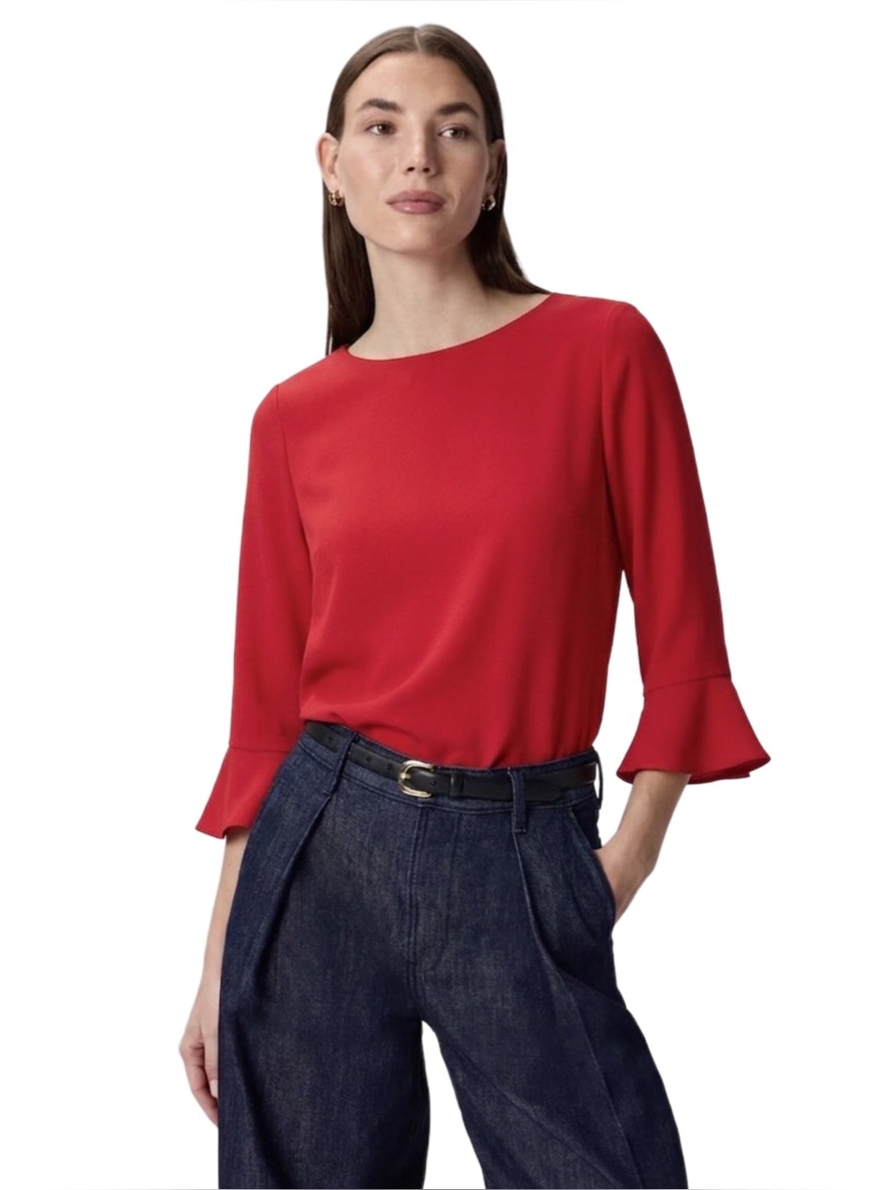 Hobbs London Red Ruffle Cuff Blouse — Size 4